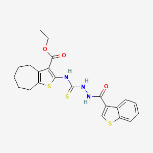 molecular formula C22H23N3O3S3 B4271719 ethyl 2-({[2-(1-benzothien-3-ylcarbonyl)hydrazino]carbonothioyl}amino)-5,6,7,8-tetrahydro-4H-cyclohepta[b]thiophene-3-carboxylate 