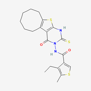 molecular formula C20H23N3O2S3 B4271748 4-ethyl-N-(2-mercapto-4-oxo-5,6,7,8,9,10-hexahydrocycloocta[4,5]thieno[2,3-d]pyrimidin-3(4H)-yl)-5-methyl-3-thiophenecarboxamide 