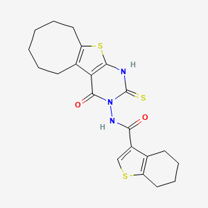 N-(2-mercapto-4-oxo-5,6,7,8,9,10-hexahydrocycloocta[4,5]thieno[2,3-d]pyrimidin-3(4H)-yl)-4,5,6,7-tetrahydro-1-benzothiophene-3-carboxamide