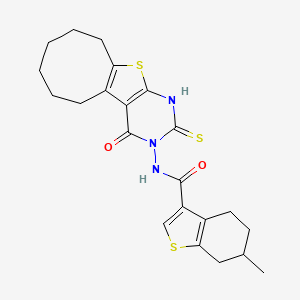 6-methyl-N-(4-oxo-2-sulfanyl-5,6,7,8,9,10-hexahydrocycloocta[4,5]thieno[2,3-d]pyrimidin-3(4H)-yl)-4,5,6,7-tetrahydro-1-benzothiophene-3-carboxamide