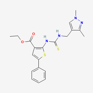 molecular formula C20H22N4O2S2 B4271836 ethyl 2-[({[(1,3-dimethyl-1H-pyrazol-4-yl)methyl]amino}carbonothioyl)amino]-5-phenyl-3-thiophenecarboxylate 