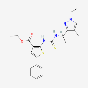 molecular formula C22H26N4O2S2 B4271962 ethyl 2-({[1-(1-ethyl-4-methyl-1H-pyrazol-3-yl)ethyl]carbamothioyl}amino)-5-phenylthiophene-3-carboxylate 