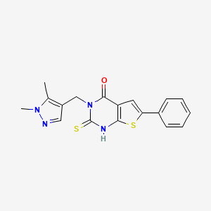 3-[(1,5-dimethyl-1H-pyrazol-4-yl)methyl]-2-mercapto-6-phenylthieno[2,3-d]pyrimidin-4(3H)-one