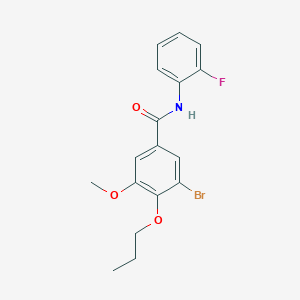 molecular formula C17H17BrFNO3 B427205 3-bromo-N-(2-fluorophenyl)-5-methoxy-4-propoxybenzamide 