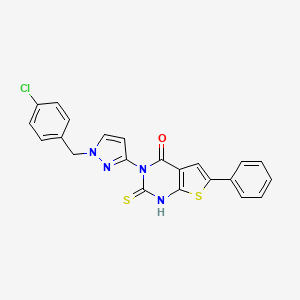 molecular formula C22H15ClN4OS2 B4272081 3-[1-(4-chlorobenzyl)-1H-pyrazol-3-yl]-2-mercapto-6-phenylthieno[2,3-d]pyrimidin-4(3H)-one 