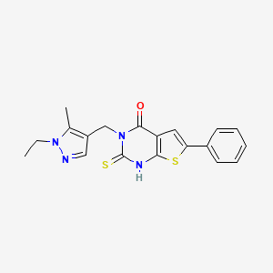 molecular formula C19H18N4OS2 B4272083 3-[(1-ethyl-5-methyl-1H-pyrazol-4-yl)methyl]-2-mercapto-6-phenylthieno[2,3-d]pyrimidin-4(3H)-one 