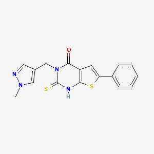 molecular formula C17H14N4OS2 B4272096 2-mercapto-3-[(1-methyl-1H-pyrazol-4-yl)methyl]-6-phenylthieno[2,3-d]pyrimidin-4(3H)-one 