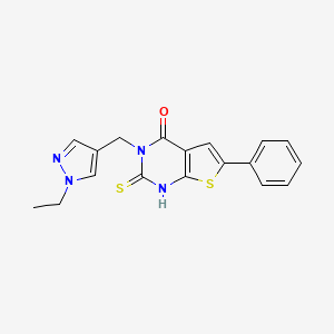 molecular formula C18H16N4OS2 B4272101 3-[(1-ethyl-1H-pyrazol-4-yl)methyl]-2-mercapto-6-phenylthieno[2,3-d]pyrimidin-4(3H)-one 