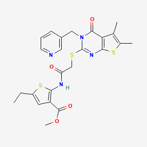 molecular formula C24H24N4O4S3 B4272111 methyl 2-[({[5,6-dimethyl-4-oxo-3-(3-pyridinylmethyl)-3,4-dihydrothieno[2,3-d]pyrimidin-2-yl]thio}acetyl)amino]-5-ethyl-3-thiophenecarboxylate 