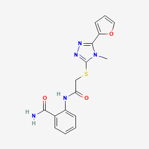 molecular formula C16H15N5O3S B4272129 2-[(2-{[5-(2-FURYL)-4-METHYL-4H-1,2,4-TRIAZOL-3-YL]SULFANYL}ACETYL)AMINO]BENZAMIDE 