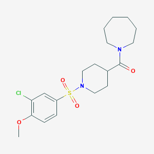 molecular formula C19H27ClN2O4S B427216 4-{[4-(1-Azepanylcarbonyl)-1-piperidinyl]sulfonyl}-2-chlorophenyl methyl ether 