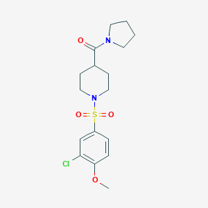 molecular formula C17H23ClN2O4S B427217 1-[(3-Chloro-4-methoxyphenyl)sulfonyl]-4-(1-pyrrolidinylcarbonyl)piperidine 