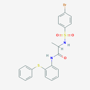molecular formula C21H19BrN2O3S2 B427219 2-{[(4-bromophenyl)sulfonyl]amino}-N-[2-(phenylsulfanyl)phenyl]propanamide 