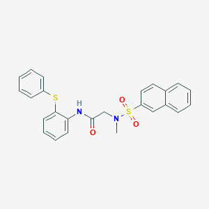 molecular formula C25H22N2O3S2 B427220 2-[methyl(2-naphthylsulfonyl)amino]-N-[2-(phenylsulfanyl)phenyl]acetamide 