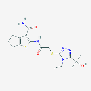 2-[(2-{[4-ETHYL-5-(1-HYDROXY-1-METHYLETHYL)-4H-1,2,4-TRIAZOL-3-YL]SULFANYL}ACETYL)AMINO]-5,6-DIHYDRO-4H-CYCLOPENTA[B]THIOPHENE-3-CARBOXAMIDE