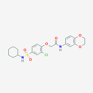 molecular formula C22H25ClN2O6S B427239 2-{2-chloro-4-[(cyclohexylamino)sulfonyl]phenoxy}-N-(2,3-dihydro-1,4-benzodioxin-6-yl)acetamide 