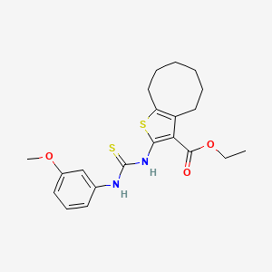 molecular formula C21H26N2O3S2 B4272456 ethyl 2-({[(3-methoxyphenyl)amino]carbonothioyl}amino)-4,5,6,7,8,9-hexahydrocycloocta[b]thiophene-3-carboxylate 