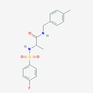 molecular formula C17H19FN2O3S B427252 2-{[(4-fluorophenyl)sulfonyl]amino}-N-(4-methylbenzyl)propanamide 