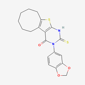 3-(1,3-benzodioxol-5-yl)-2-mercapto-5,6,7,8,9,10-hexahydrocycloocta[4,5]thieno[2,3-d]pyrimidin-4(3H)-one