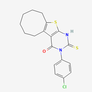 molecular formula C18H17ClN2OS2 B4272530 3-(4-chlorophenyl)-2-mercapto-5,6,7,8,9,10-hexahydrocycloocta[4,5]thieno[2,3-d]pyrimidin-4(3H)-one 