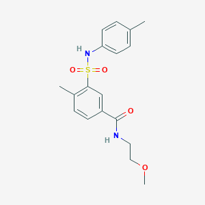 molecular formula C18H22N2O4S B427256 N-(2-methoxyethyl)-4-methyl-3-(4-toluidinosulfonyl)benzamide 