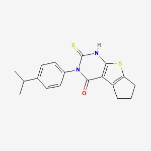 molecular formula C18H18N2OS2 B4272572 3-(4-isopropylphenyl)-2-mercapto-3,5,6,7-tetrahydro-4H-cyclopenta[4,5]thieno[2,3-d]pyrimidin-4-one 