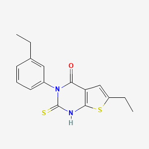 molecular formula C16H16N2OS2 B4272589 6-ethyl-3-(3-ethylphenyl)-2-mercaptothieno[2,3-d]pyrimidin-4(3H)-one 