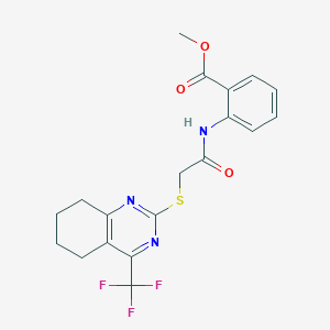 molecular formula C19H18F3N3O3S B427269 Methyl 2-[({[4-(trifluoromethyl)-5,6,7,8-tetrahydro-2-quinazolinyl]sulfanyl}acetyl)amino]benzoate 