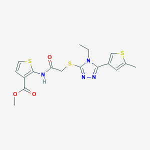 molecular formula C17H18N4O3S3 B4272871 methyl 2-[({[4-ethyl-5-(5-methyl-3-thienyl)-4H-1,2,4-triazol-3-yl]thio}acetyl)amino]-3-thiophenecarboxylate 