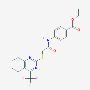 molecular formula C20H20F3N3O3S B427289 Ethyl 4-[({[4-(trifluoromethyl)-5,6,7,8-tetrahydro-2-quinazolinyl]sulfanyl}acetyl)amino]benzoate 