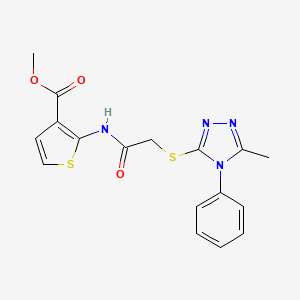 molecular formula C17H16N4O3S2 B4272927 methyl 2-({[(5-methyl-4-phenyl-4H-1,2,4-triazol-3-yl)thio]acetyl}amino)-3-thiophenecarboxylate 