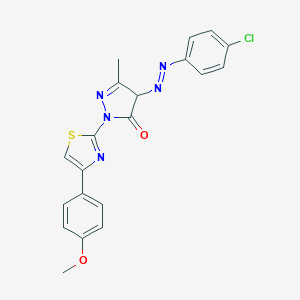molecular formula C20H16ClN5O2S B427294 4-[(4-chlorophenyl)diazenyl]-2-[4-(4-methoxyphenyl)-1,3-thiazol-2-yl]-5-methyl-2,4-dihydro-3H-pyrazol-3-one 