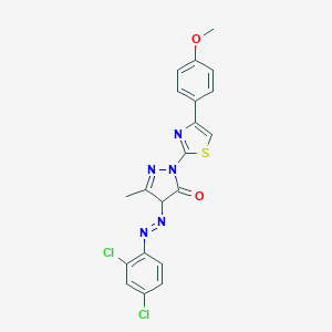 molecular formula C20H15Cl2N5O2S B427296 4-[(2,4-dichlorophenyl)diazenyl]-2-[4-(4-methoxyphenyl)-1,3-thiazol-2-yl]-5-methyl-2,4-dihydro-3H-pyrazol-3-one 