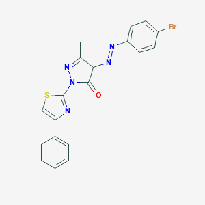 molecular formula C20H16BrN5OS B427297 4-[(4-bromophenyl)diazenyl]-5-methyl-2-[4-(4-methylphenyl)-1,3-thiazol-2-yl]-2,4-dihydro-3H-pyrazol-3-one 