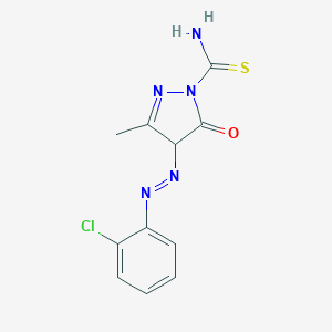 molecular formula C11H10ClN5OS B427298 4-[(2-chlorophenyl)diazenyl]-3-methyl-5-oxo-4,5-dihydro-1H-pyrazole-1-carbothioamide 