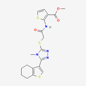 molecular formula C19H20N4O3S3 B4272987 methyl 2-[({[4-methyl-5-(4,5,6,7-tetrahydro-1-benzothien-3-yl)-4H-1,2,4-triazol-3-yl]thio}acetyl)amino]-3-thiophenecarboxylate 