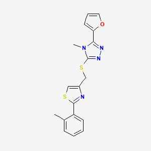 molecular formula C18H16N4OS2 B4273024 4-({[5-(2-FURYL)-4-METHYL-4H-1,2,4-TRIAZOL-3-YL]SULFANYL}METHYL)-2-(2-METHYLPHENYL)-1,3-THIAZOLE 