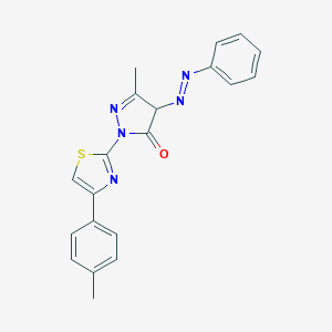 molecular formula C20H17N5OS B427304 5-Methyl-4-phenylazo-2-(4-p-tolyl-thiazol-2-yl)-2,4-dihydro-pyrazol-3-one 