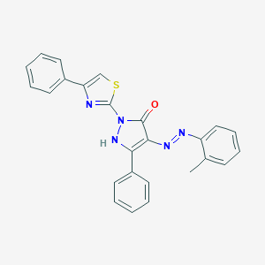 (4Z)-4-[2-(2-methylphenyl)hydrazinylidene]-5-phenyl-2-(4-phenyl-1,3-thiazol-2-yl)-2,4-dihydro-3H-pyrazol-3-one