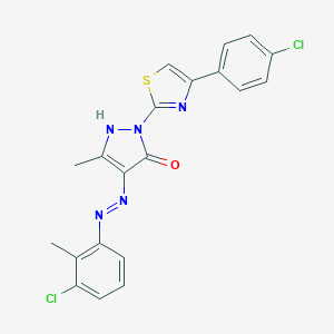 molecular formula C20H15Cl2N5OS B427306 (4Z)-4-[2-(3-chloro-2-methylphenyl)hydrazinylidene]-2-[4-(4-chlorophenyl)-1,3-thiazol-2-yl]-5-methyl-2,4-dihydro-3H-pyrazol-3-one 