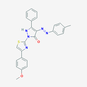 (4E)-2-[4-(4-methoxyphenyl)-1,3-thiazol-2-yl]-4-[2-(4-methylphenyl)hydrazinylidene]-5-phenyl-2,4-dihydro-3H-pyrazol-3-one