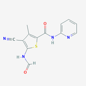 molecular formula C13H10N4O2S B427332 4-cyano-5-(formylamino)-3-methyl-N-(2-pyridinyl)-2-thiophenecarboxamide 