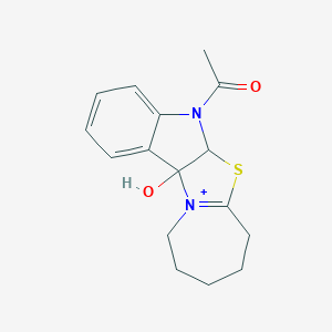 molecular formula C16H19N2O2S+ B427334 5-acetyl-12a-hydroxy-5H,5aH,7H,8H,9H,10H,11H,12aH-azepino[2',1':2,3][1,3]thiazolo[5,4-b]indol-12-ium 