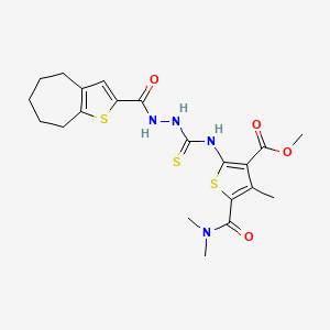 molecular formula C21H26N4O4S3 B4273425 methyl 5-[(dimethylamino)carbonyl]-4-methyl-2-({[2-(5,6,7,8-tetrahydro-4H-cyclohepta[b]thien-2-ylcarbonyl)hydrazino]carbonothioyl}amino)-3-thiophenecarboxylate 