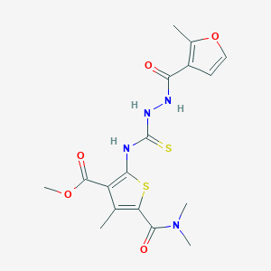 molecular formula C17H20N4O5S2 B4273429 methyl 5-[(dimethylamino)carbonyl]-4-methyl-2-({[2-(2-methyl-3-furoyl)hydrazino]carbonothioyl}amino)-3-thiophenecarboxylate 