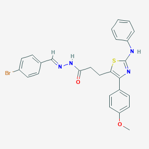 molecular formula C26H23BrN4O2S B427347 3-[2-anilino-4-(4-methoxyphenyl)-1,3-thiazol-5-yl]-N'-(4-bromobenzylidene)propanohydrazide 