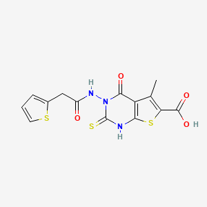 molecular formula C14H11N3O4S3 B4273471 2-mercapto-5-methyl-4-oxo-3-[(2-thienylacetyl)amino]-3,4-dihydrothieno[2,3-d]pyrimidine-6-carboxylic acid 