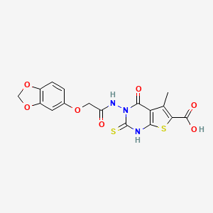 3-{[(1,3-benzodioxol-5-yloxy)acetyl]amino}-2-mercapto-5-methyl-4-oxo-3,4-dihydrothieno[2,3-d]pyrimidine-6-carboxylic acid