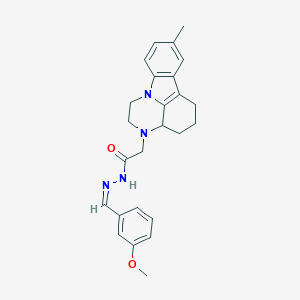 molecular formula C25H28N4O2 B427354 N-[(Z)-(3-methoxyphenyl)methylideneamino]-2-(12-methyl-1,4-diazatetracyclo[7.6.1.05,16.010,15]hexadeca-9(16),10(15),11,13-tetraen-4-yl)acetamide 