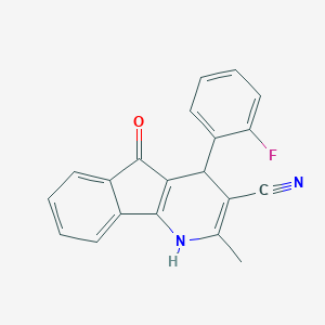 molecular formula C20H13FN2O B427355 4-(2-fluorophenyl)-2-methyl-5-oxo-4,5-dihydro-1H-indeno[1,2-b]pyridine-3-carbonitrile CAS No. 371137-43-8